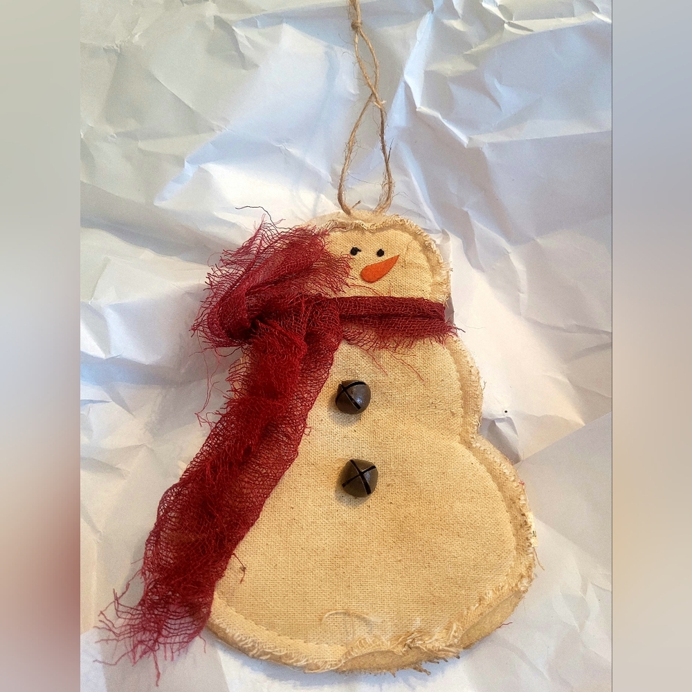 Prim Snowman Ornament with Red Scarf